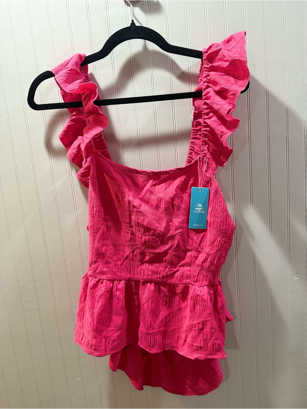 Cupshe Hot Pink Ruffle Strap Peplum Camisole
